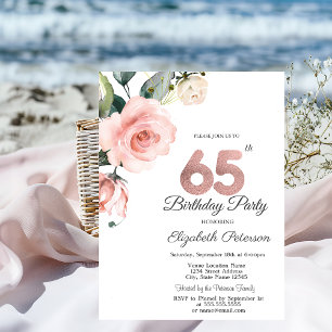 Aquarell-Rosen zum 65. Geburtstag Einladung