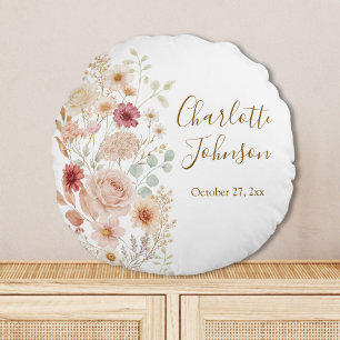 Aquarell-Rosengarten Elegantes Monogramm Floral Rundes Kissen