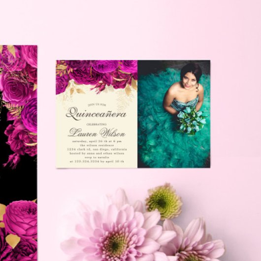 Aquarell Roses Quinceanera Foto Einladung