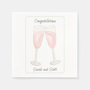 Aquarell-Roséwein-gefüllte Champagnergläser Serviette