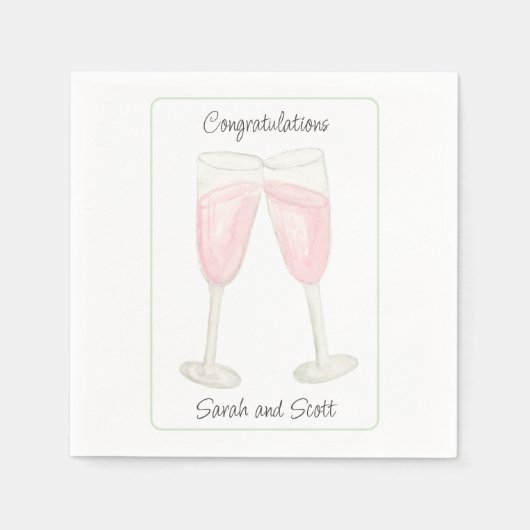 Aquarell-Roséwein-gefüllte Champagnergläser Serviette (Vorderseite)