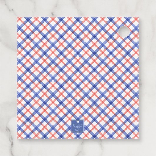 Aquarell Rot & Blau Karierte Hummer Geschenkanhänger (Rückseite)