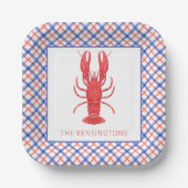 Aquarell Rot & Blau Karierte Hummer Pappteller (Vorderseite)