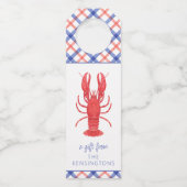 Aquarell Rot & Blau Karierte Hummer Personalisiert Flaschenanhänger (Vorderseite)