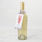 Aquarell Rot & Blau Karierte Hummer Personalisiert Flaschenanhänger (Angewinkelt)