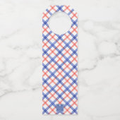 Aquarell Rot & Blau Karierte Hummer Personalisiert Flaschenanhänger (Rückseite)