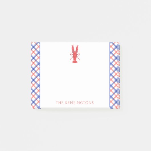 Aquarell Rot & Blau Karierte Hummer Personalisiert Post-it Klebezettel (Vorderseite)