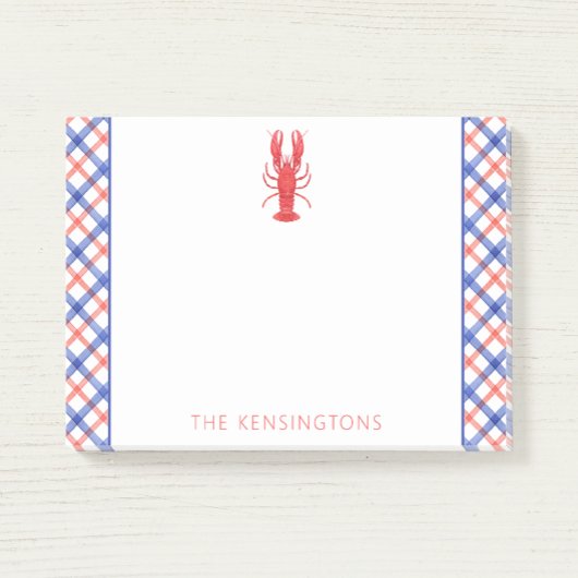 Aquarell Rot & Blau Karierte Hummer Personalisiert Post-it Klebezettel
