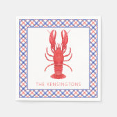 Aquarell Rot & Blau Karierte Hummer Serviette (Vorderseite)