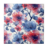 Aquarell rot, blaue Blumen auf weiß Fliese (Vorderseite)