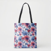 Aquarell rot, blaue Blumen auf weiß Tasche (Vorderseite)