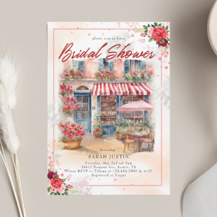Aquarell-Rot-Floral-Café-Brautjungfernparty Einladung