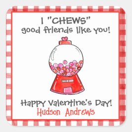 Aquarell Rot Gingham Gumballs Valentine Quadratischer Aufkleber
