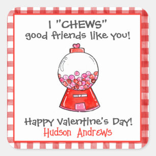 Aquarell Rot Gingham Gumballs Valentine Quadratischer Aufkleber
