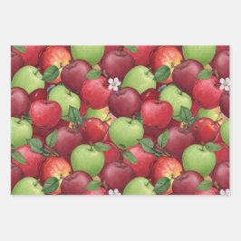 Aquarell Rot, Grün und Granny Smith Apfel Geschenkpapier Set