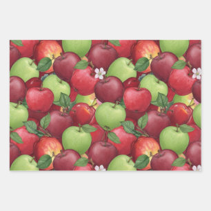 Aquarell Rot, Grün und Granny Smith Apfel Geschenkpapier Set