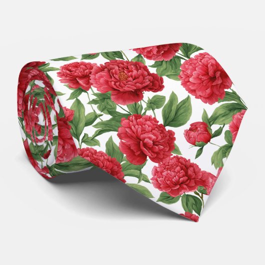 Aquarell-Rot-Pfingstrose-Blumenmuster Krawatte (Gerollt)