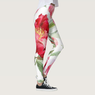 Aquarell-Rot-Pfingstrosen-Muster Leggings