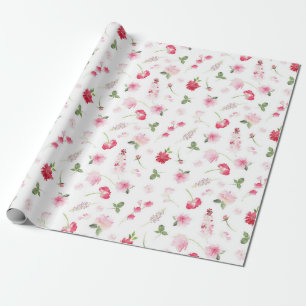 Aquarell Rot Pink Floral Geschenkpapier