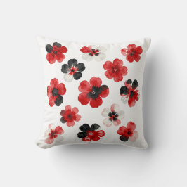 Aquarell Rot Schwarz Weiß Floral  Kissen