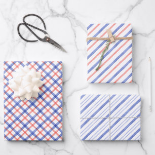 Aquarell Rot und Blau Kariert Geschenkpapier Set