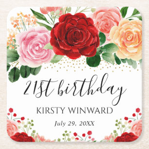 Aquarell-Rot- und Gelbe-Rosen-Geburtstag Rechteckiger Pappuntersetzer