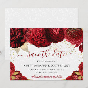Aquarell-Rot- und Gold-Blumen-Hochzeit Save The Date