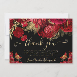 Aquarell-Rot- und Goldblumen Sweet 16 Dankeskarte