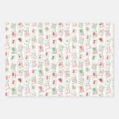 Aquarell-Rot- und Grün-Weihnachtskacheln Geschenkpapier Set (Vorderseite)