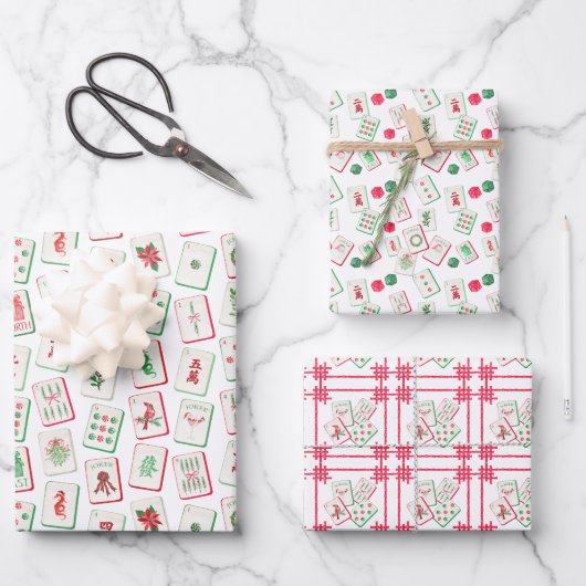 Aquarell-Rot- und Grün-Weihnachtskacheln Geschenkpapier Set (Vorderseite)