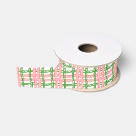 Aquarell Rot und Grün Whimsical Kariert Ripsband