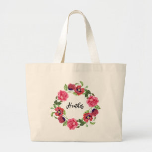Aquarell Rot- und Rosa Blumen Kreis Kranz Design Jumbo Stoffbeutel