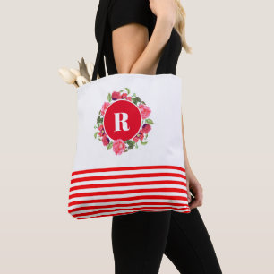 Aquarell Rot und Rosa Kreis Blumenkranz Tasche