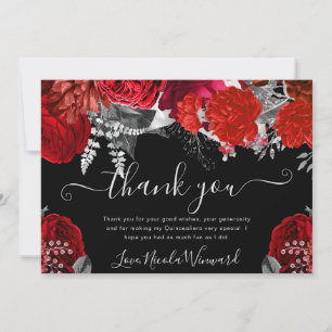 Aquarell-Rot- und Silberrosen Quinceanera Dankeskarte