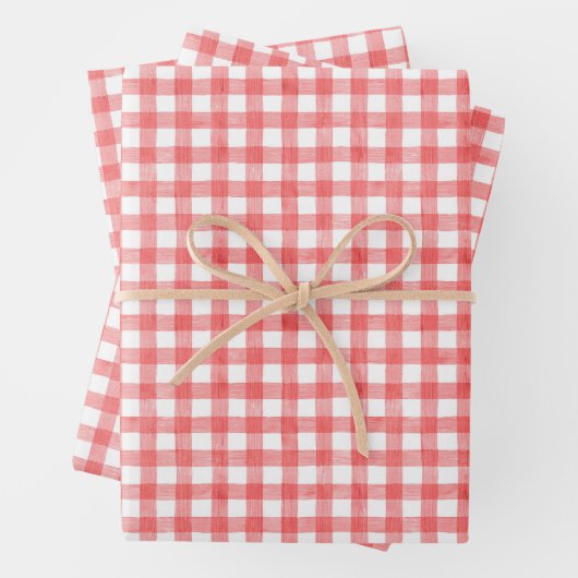 Aquarell Rot und Weiß Gingham Geschenkpapier Set (Beispiel)