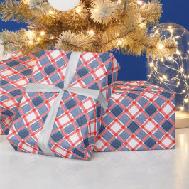 Aquarell Rot Weiß & Blau Gingham Kariert Geschenkpapier