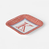 Aquarell Rot Weiß und Blau Gingham Monogram Pappteller (Gewinkelt)