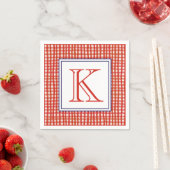 Aquarell Rot Weiß und Blau Gingham Monogram Serviette (Beispiel)