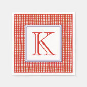 Aquarell Rot Weiß und Blau Gingham Monogram Serviette (Vorderseite)