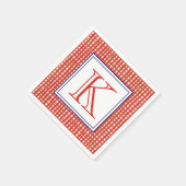 Aquarell Rot Weiß und Blau Gingham Monogram Serviette (Ecke)