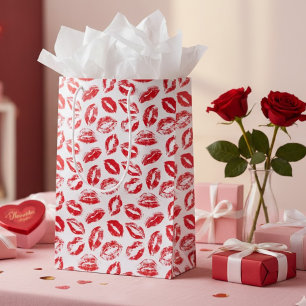 Aquarell Rot Weiße Lippen Muster Valentinstag Mittlere Geschenktüte