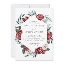 Aquarell Rot & Weiße Rosen Florales Rahmen Hochzei