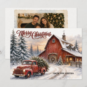 Aquarell-Rotbarn-Weihnachts-Fotokarte Einladung