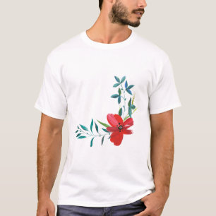 Aquarell Rote Blume & Grünes Blatt Essential T-Shi T-Shirt