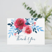 Aquarell Rote Blume Hochzeit Danke Karte (Stehend Vorderseite)