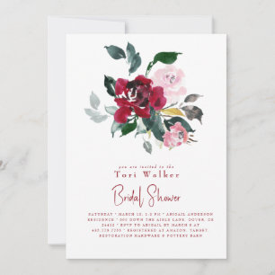 Aquarell rote Blumen B/W-Foto Junggesellinnenabsch Einladung