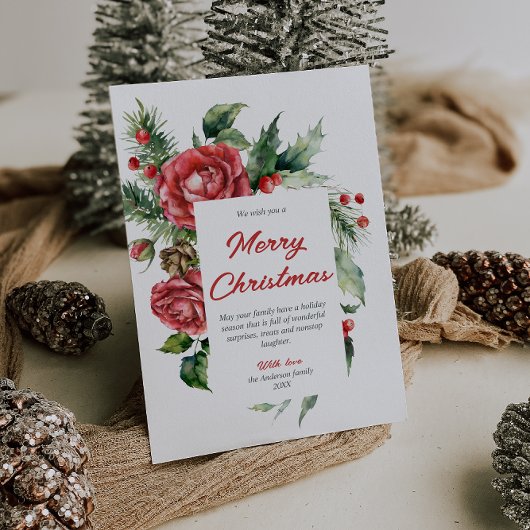 Aquarell Rote Blütenberries Frohe Weihnachten