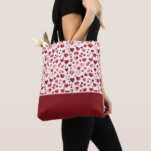 Aquarell-Rote-Herzen-Valentinstag-Farbenblock Tasche (Von Nahem)