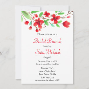 Aquarell-Rote-Kirschblüten-Braut-Brunch  Einladung