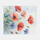 Aquarell-Rote-Mohn-Blauer-Kornblumen-Strauß Fleecedecke (Vorderseite (Horizontal))